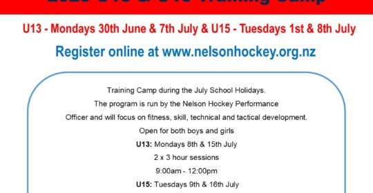 2025 U13 & U15 Training Camp-U13 – Mondays 30th June & 7th July & U15 – Tuesdays 1st & 8th July- Registrations Open!!!